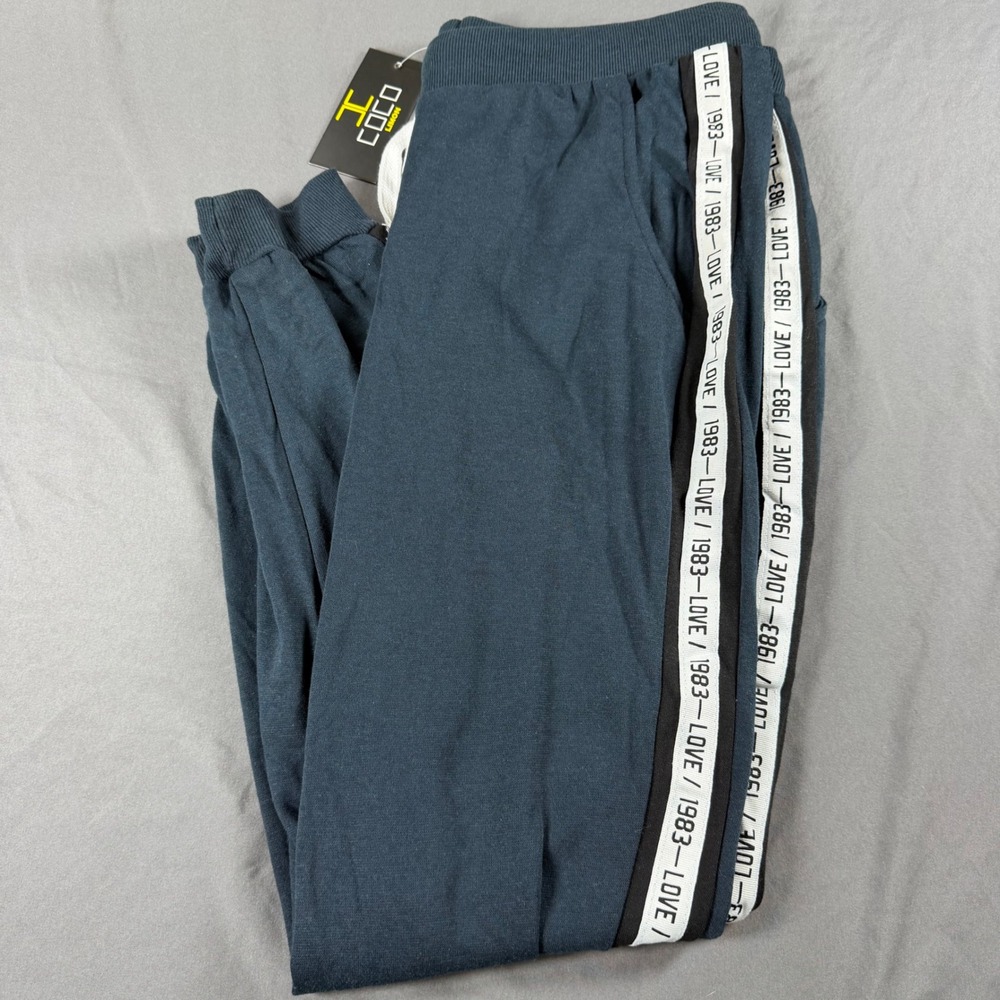 Coco Limon Navy Blue Love 1983 Side Stripe Joggers Sweatpants 1X NWT E-762X/P